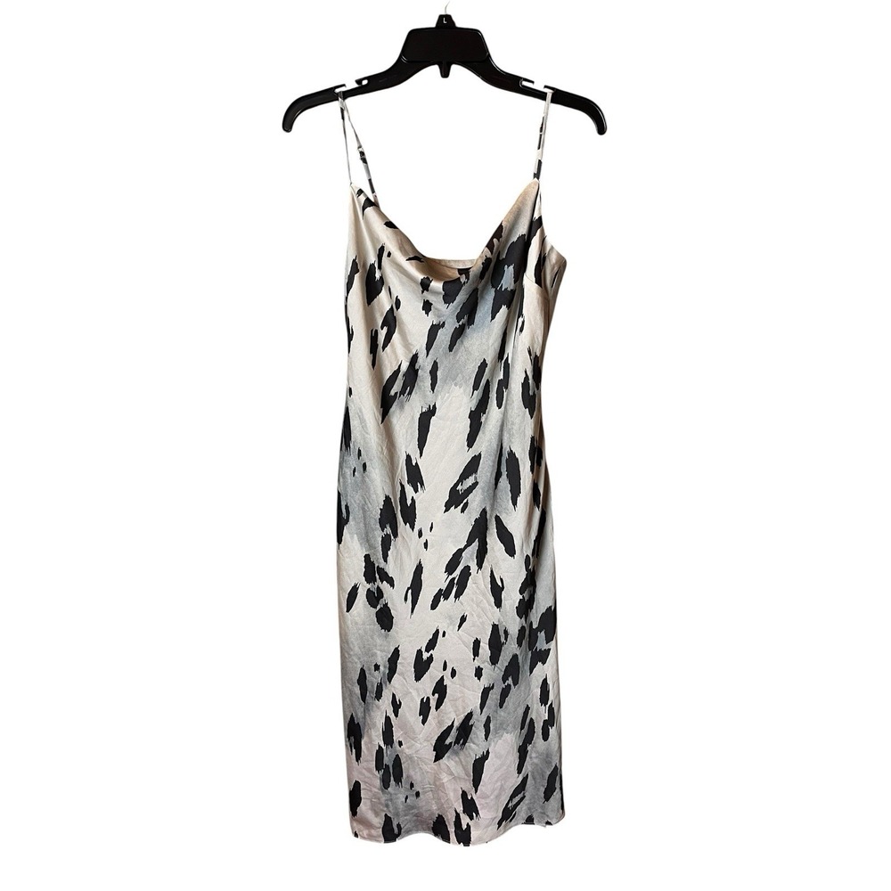Express Midi Slip Dress M Gray Animal Print Cowl Neck